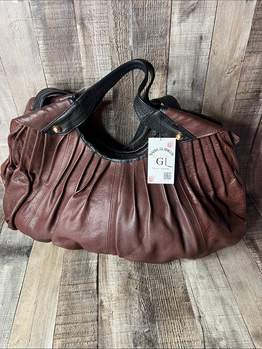 Schuler & sons Chocolate Brown Leather Shoulder Bag with Black Trim